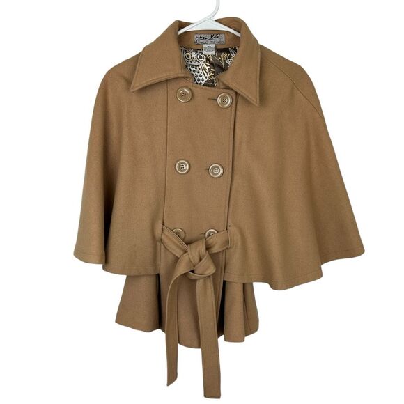 Steve Madden pea coat cape brown camel womens size large quiet luxury short - Picture 1 of 11